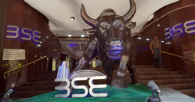 The entrace to the Bombay Stock Exchange office in Mumbai